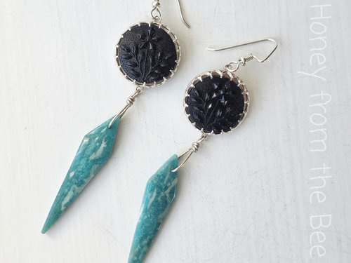 Amazonite and antique button earrings
