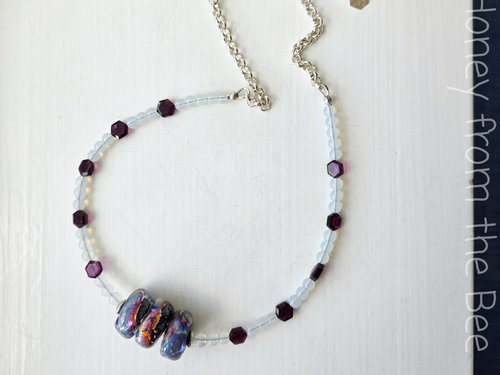 Garnet necklace features lampwork bead focals