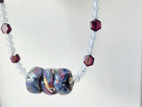 One of a kind necklace in red and blue
