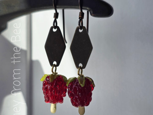 Lampwork earrings in red and brass