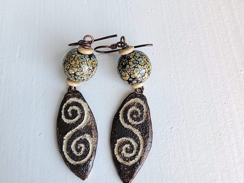 Raku lampwork earrings with ceramic drops
