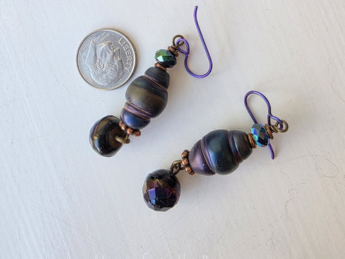 Artisan earrings in dark peacock