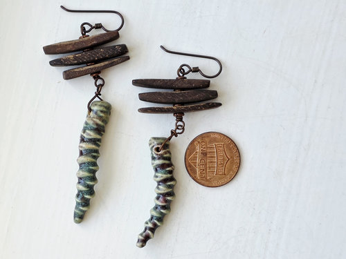 Ceramic earrings with wood beads