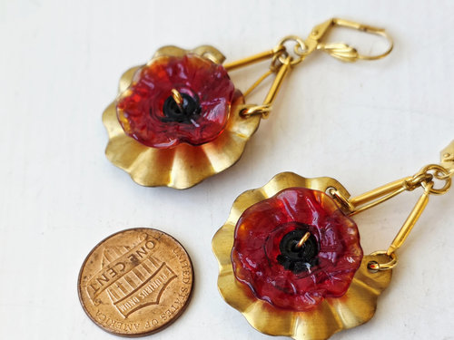 Red poppy earrings