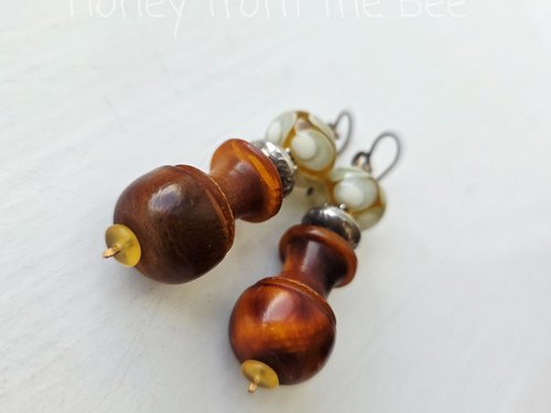 Mediterranean inspired earrings with lampwork in yellow and white and silver