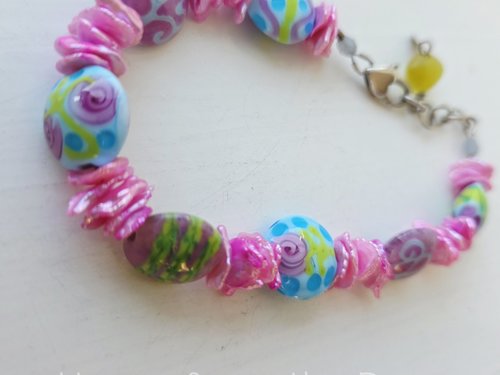 Lampwork bracelet in pink and blue