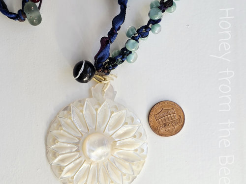 Mother of Pearl necklace with blue and teal beads