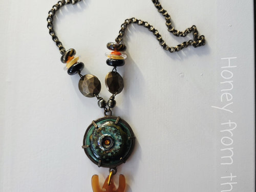 Mixed Media necklace in ceramic and bone