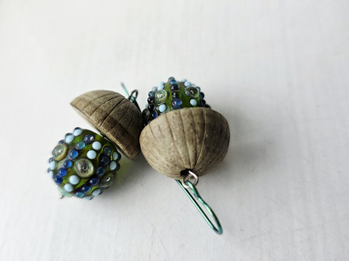 Lampwork earrings in green and aqua