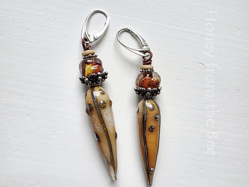 Pod earrings in orange and cream and touch of fucshia