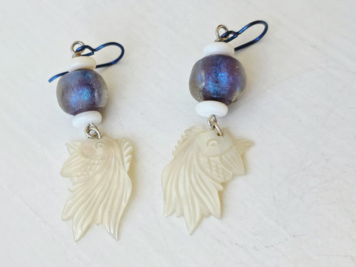 Basha bead earrings with koi fish dangles