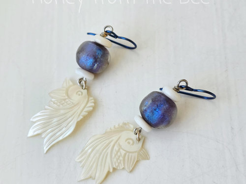 Koi fish earrings with blue lampwork
