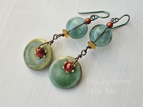 Green, yellow and copper earrings