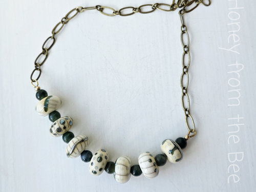 Lampwork necklace in green and white