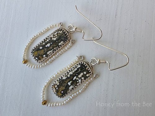 Green and white earrings one of a kind