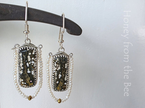 Ocean jasper earrings with seed pearls