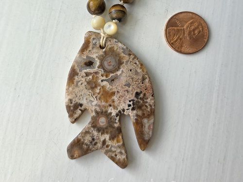 Statement necklace in browns and white