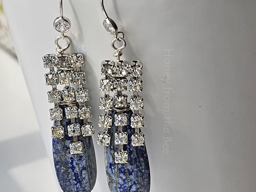 Lapis lazuli earrings with vintage rhinestones