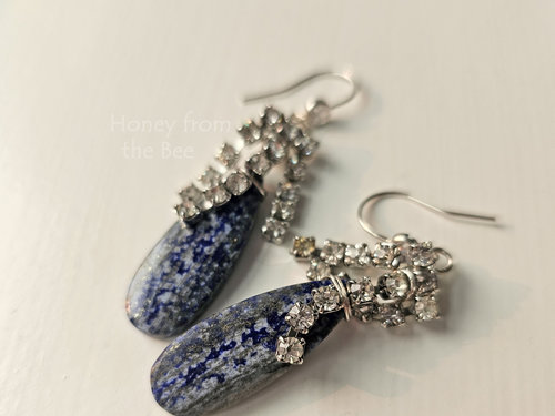 Rhinestones and lapis lazuli earrings