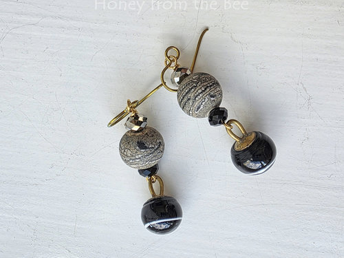 Lampwork earrings in black and gold