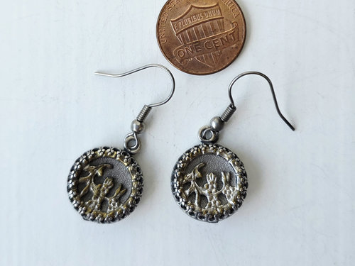 Antique button earrings set in sterling silver