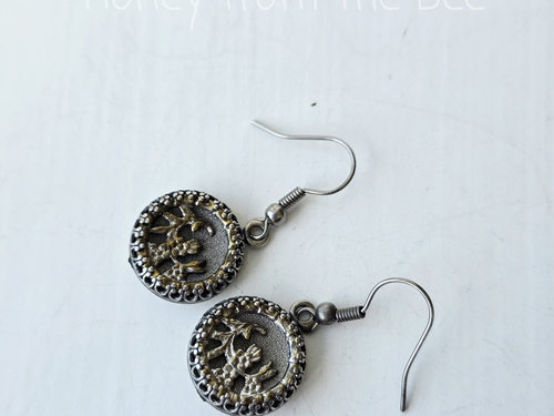 Antique button earrings in sterling silver