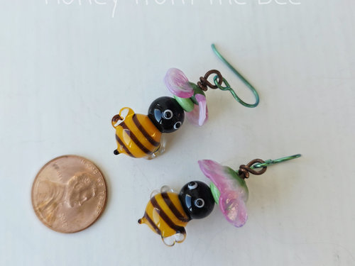 Honeybee earrings feature lampwork and niobium earwires