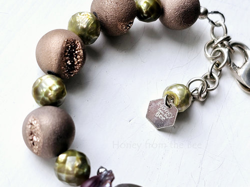 Druzy agate bracelet in soft rose with sage green pearls
