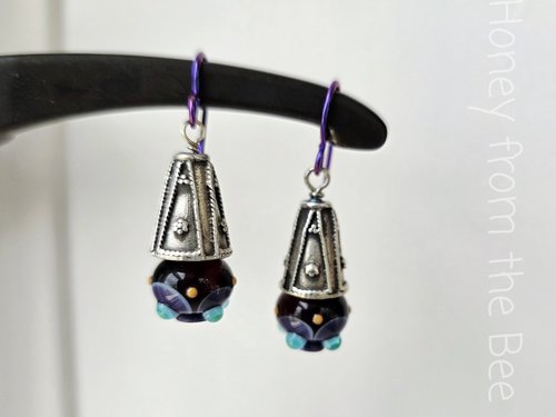 Sterling silver earrings with colorful lampwork