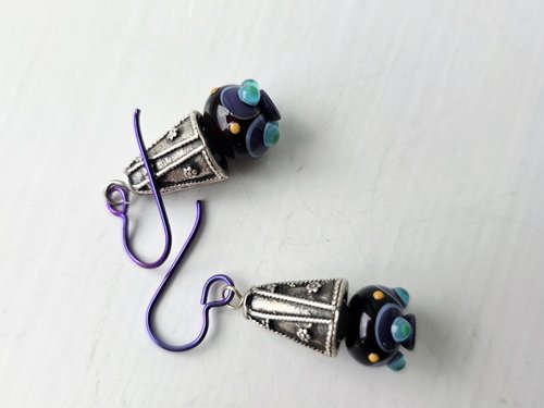 Lampwork earrings in silver and purple