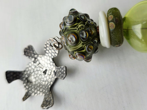 One of a kind statement necklace in green and silver