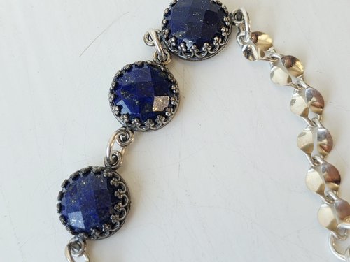 Lapis Lazuli bracelet with sterling silver chain