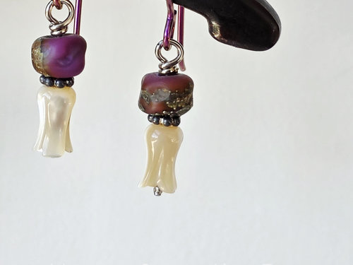 Tiny lampwork earrings in pink and cream