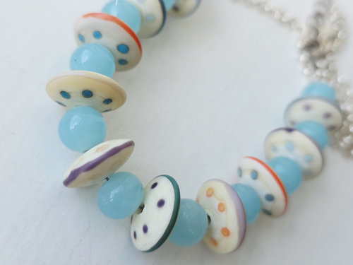 Polka dot lampwork necklace with vintage Japanese glass beads