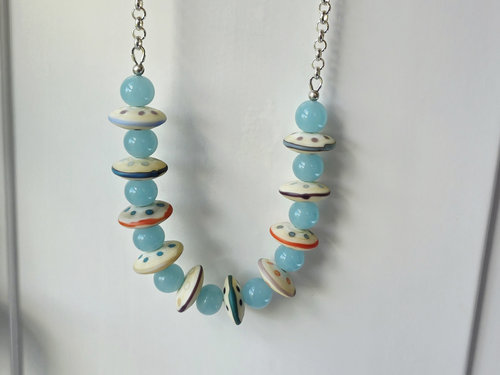 Vintage Japanese glass bead necklace with polka dot lampwork