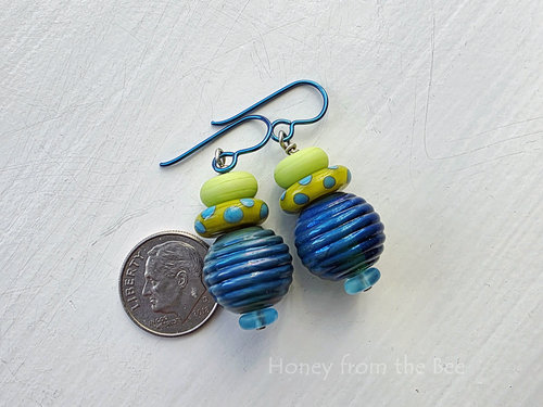 Summer earrings feature lampwork in shades of the sea in the sunshine