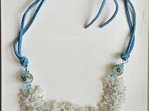 Beach necklace in aqua and white
