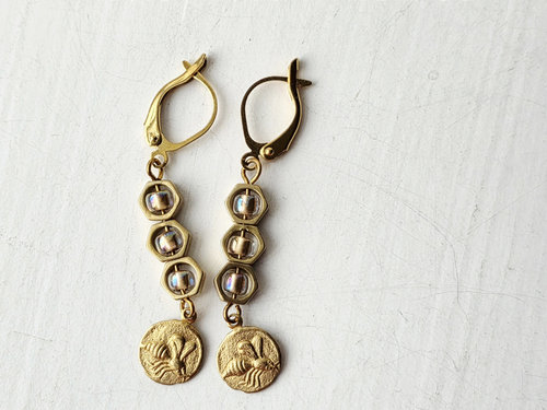Honeycomb earrings with honeybee charm dangles