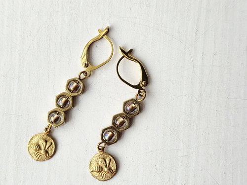 Honeybee earrings in brass and glass
