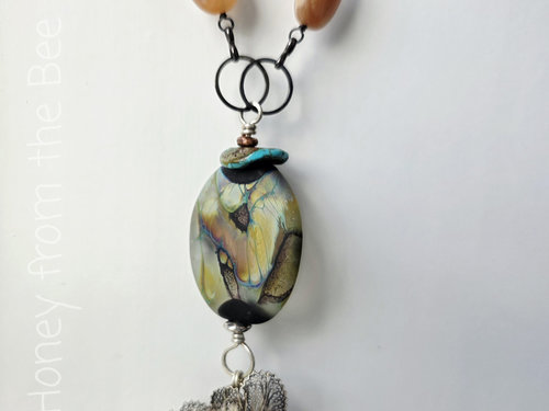 Butterfly lampwork necklace with silver filigree butterfly dangle