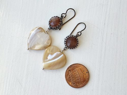 Valentine earrings feature peach moonstone