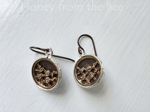 Rose Antique button earrings in brass and sterling silver