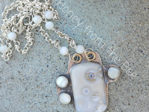 Old stock ocean jasper necklace in white and silver