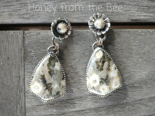 White and Green Ocean Jasper Earrings