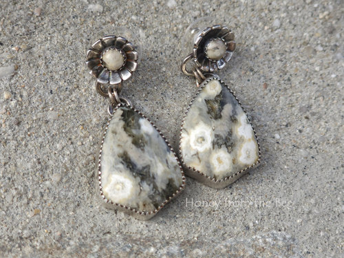 White and Green Ocean Jasper Earrings