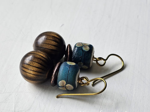 Boho style earrings in teal and brown