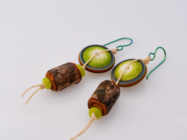 Green Woodland Earrings, copyright Honey from the Bee