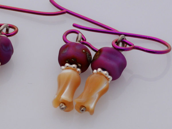Fuchsia Lampwork Earrings, copyright Honey from the Bee