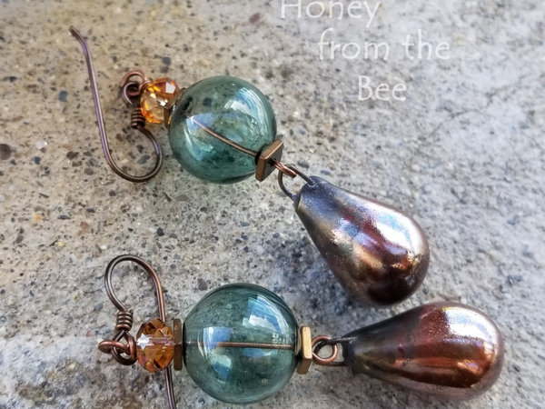 copper and green earrings