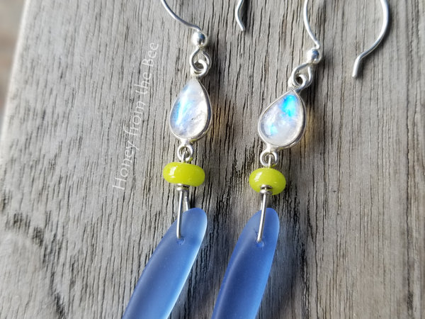 Moonstone and Sea Glass earrings